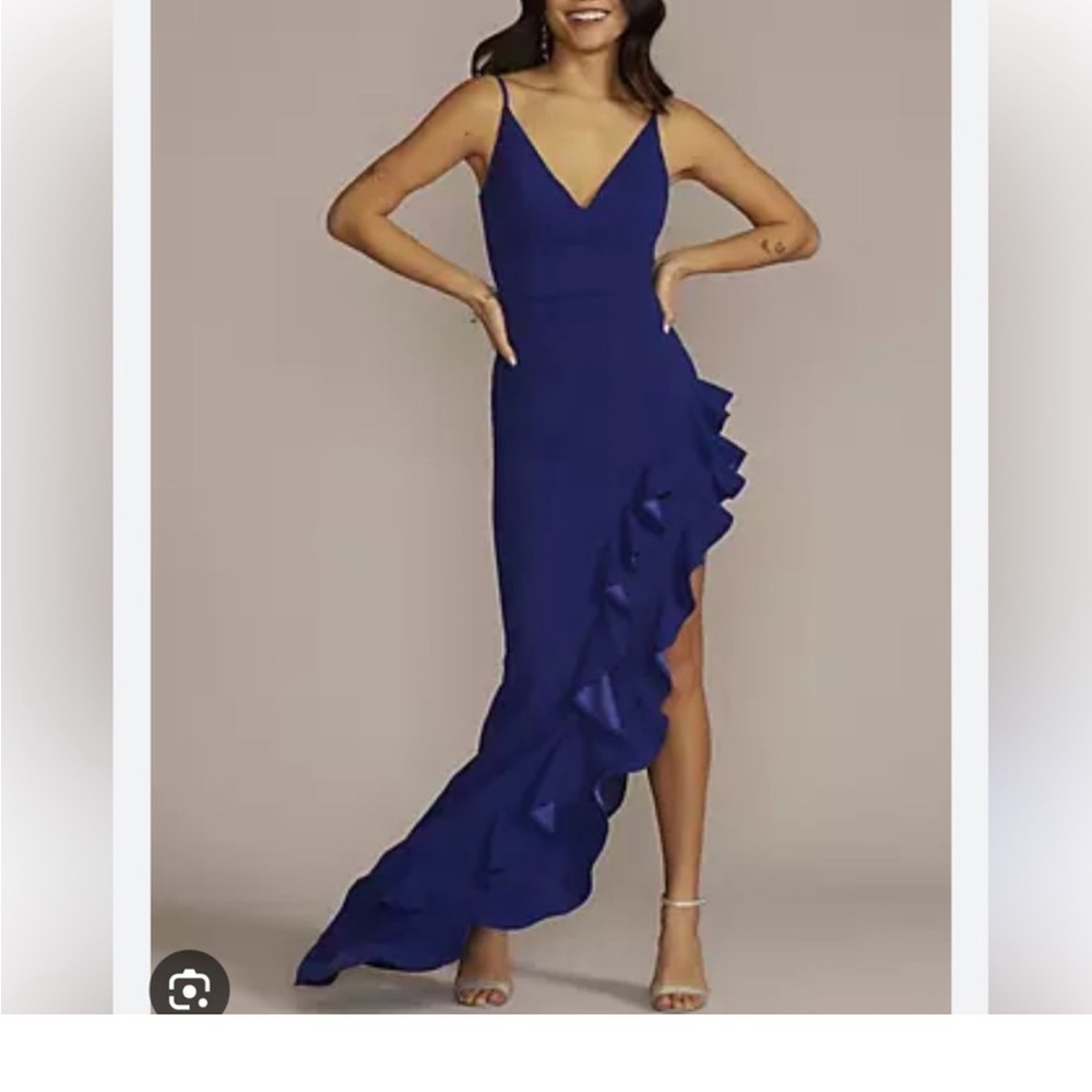 DB Studio Formal Prom Cocktail Black Tie Blue Ruffled Evening Maxi Dress